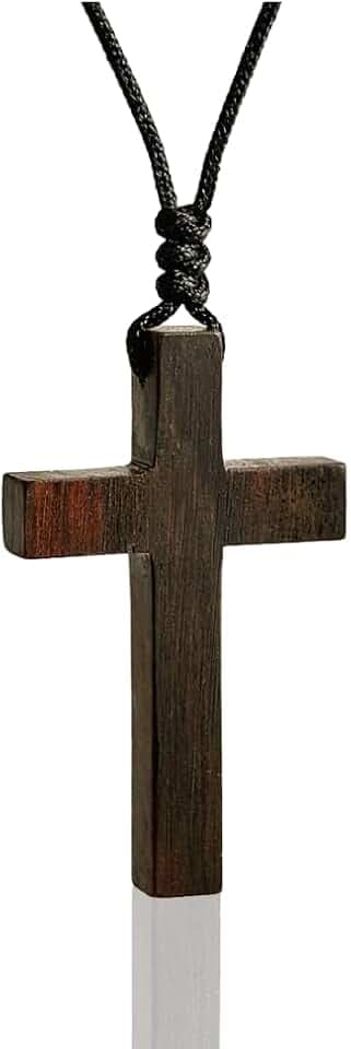 Natural Walnut Wood Cross Necklace for Men & Women - Small Wood Cross Pendant Necklace for Car Mirror - Wooden Religious Pendant Jewelry
