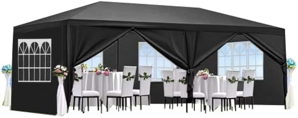 FansaFurn 10x20 ft Party Canopy Tent Outdoor Wedding Gazebo with 6 Removable Sidewalls, Heavy Duty Metal Frame & PE Cover, Portable Shelter for Backyard, Events, and Commercial Use, Black