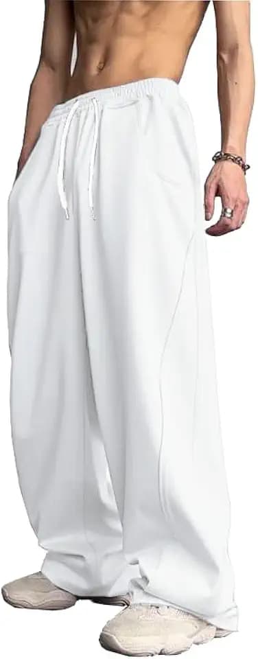 Men's Baggy Sweatpants Elastic Waist Drawstring Wide Leg Sweatpants Casual Loose Baggy Joggers with Pockets