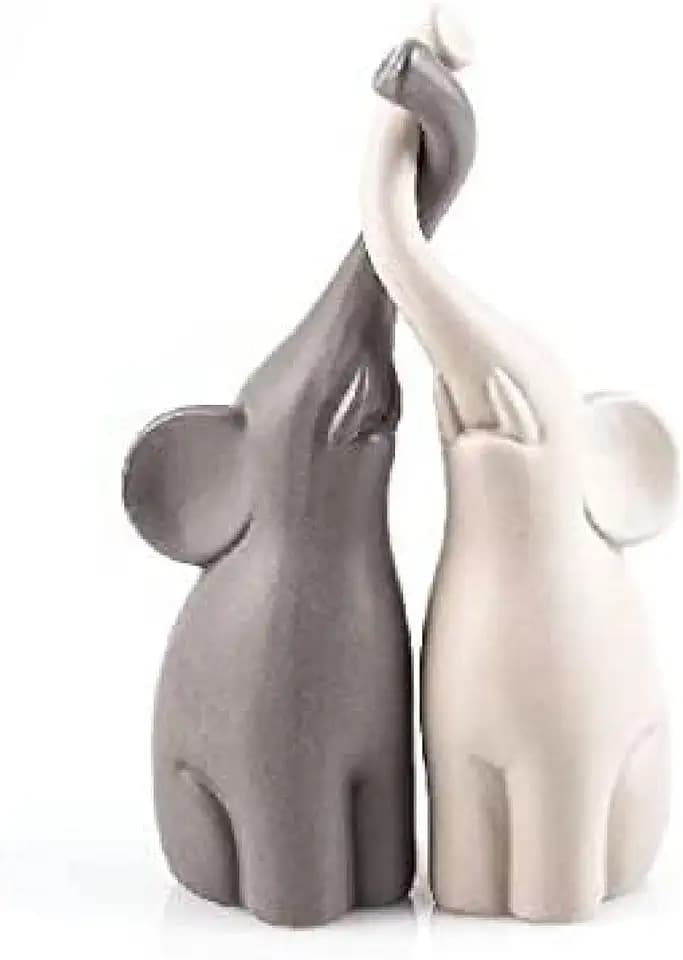 pajoma® Verliebte Elefanten 2er-Set aus Keramik | Höhe 25,5 cm - Harmonisches Pärchen in Beige & Grau | Tierfigur Dekoration, Dekofigur, Tischdeko für Küche, Bad, Wohn- und Schlafzimmer