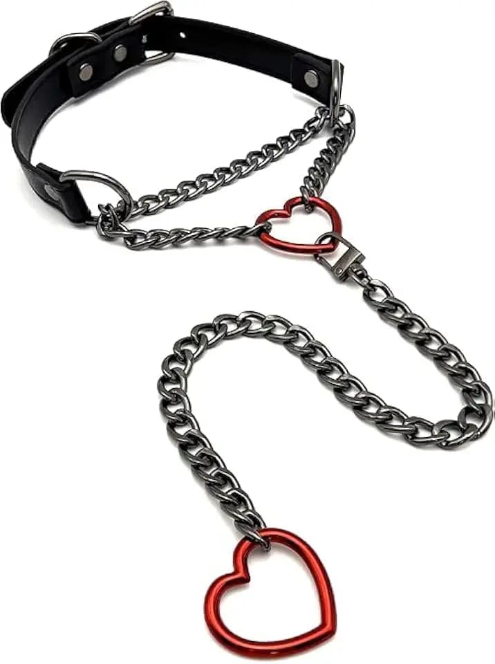 Choker Necklace for Women,Heart O-Ring Slip Chain Choker Collar Necklace,Adjustable Leather Gothic Punk Body Chain Belt Jewelry Accessories for Halloween Outfits Cosplay.