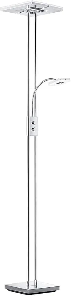 Reality Leuchten Stehleuchte Avignon R42782106, Metall chromfarbig, Acryl weiß, inkl. 20 Watt + 4,5 Watt LED R42782106 Avignon Fluter Kopf Eckig 36.0 x 28.5 x 180.0 cm