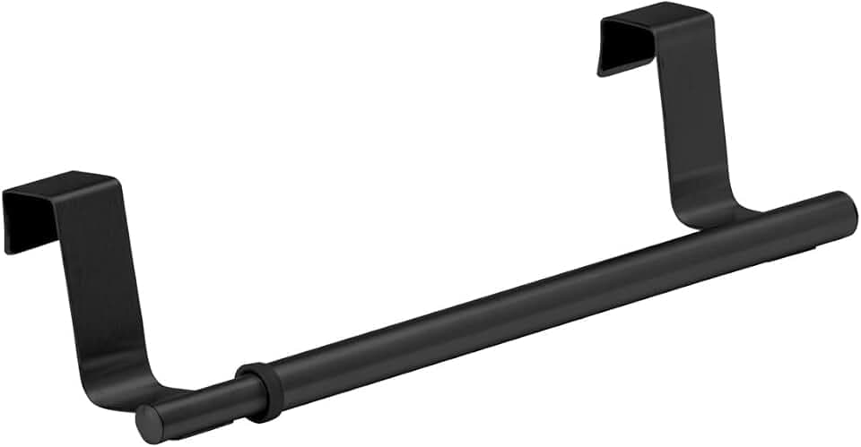 WENKO Tür-Handtuchstange Teleskop, Handtuchhalter zum Einhängen an Schrank & Schublade, ausziehbar, 36-60 x 6 x 7 cm, Edelstahl, Schwarz
