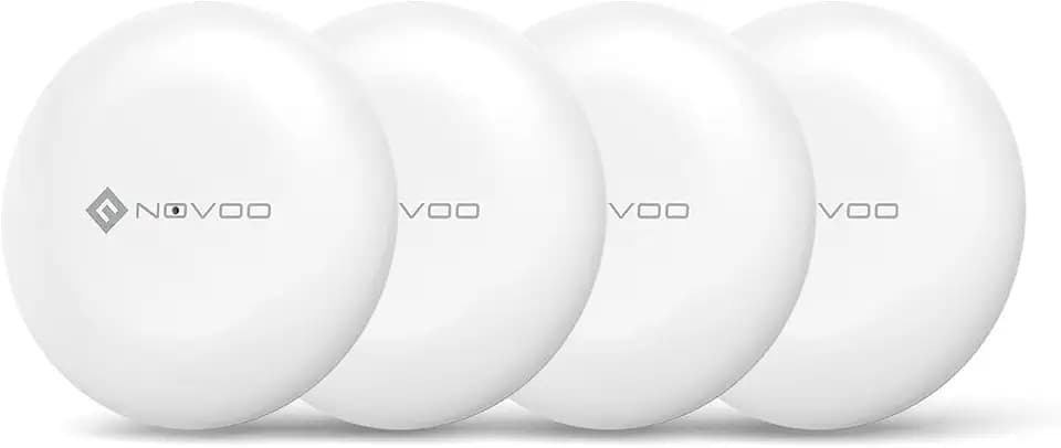 NOVOO Smart Wallet Tracker Tag für Apple & Google Find My, Mini-Bluetooth-Tracker mit lautem Alarm, 80 dB, austauschbarer Akku, Tracker-Etikett für Schlüssel/Pass/Koffer/Badezimmer, 4 Stück