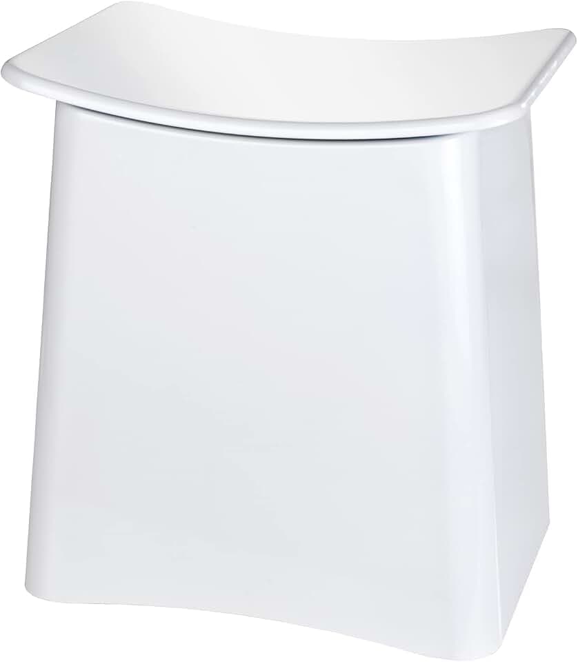 WENKO 2in1 Hocker Wing Weiß - Wäschesammler, Badhocker mit herausnehmbarem Wäschesack Fassungsvermögen: 33 l, Kunststoff (ABS), 45 x 48 x 33 cm, Weiß, 48 x 33 x 45 cm