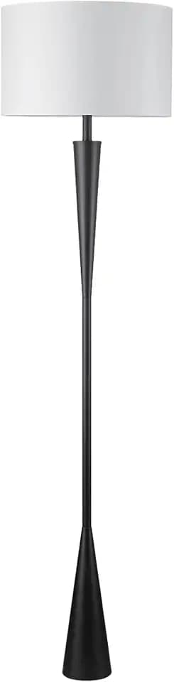 Globe Electric 67224 70" Floor Lamp, Matte Black Finish, White Fabric Shade, Modern Tapered Frame, E26 Base, Contemporary Living Room and Bedroom Lighting