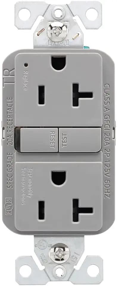 Cooper Wiring Devices Eaton TRGF20GY GFCI Self-Test 20A -125V Tamper Resistant Duplex Receptacle Slim Design, Gray