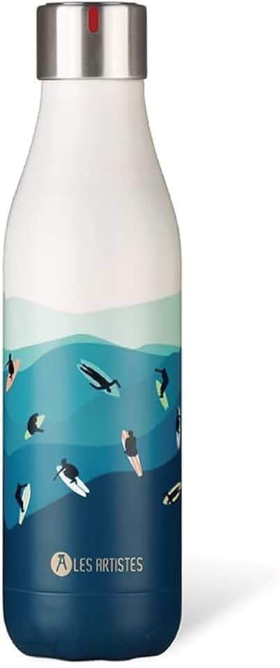 LES ARTISTES Paris A-4308 Bottle'Up Isolierflasche, 500 ml, BPA-frei, wiederverwendbar, hält 12h heiß und 24h kalt, Edelstahl, Surf-Design