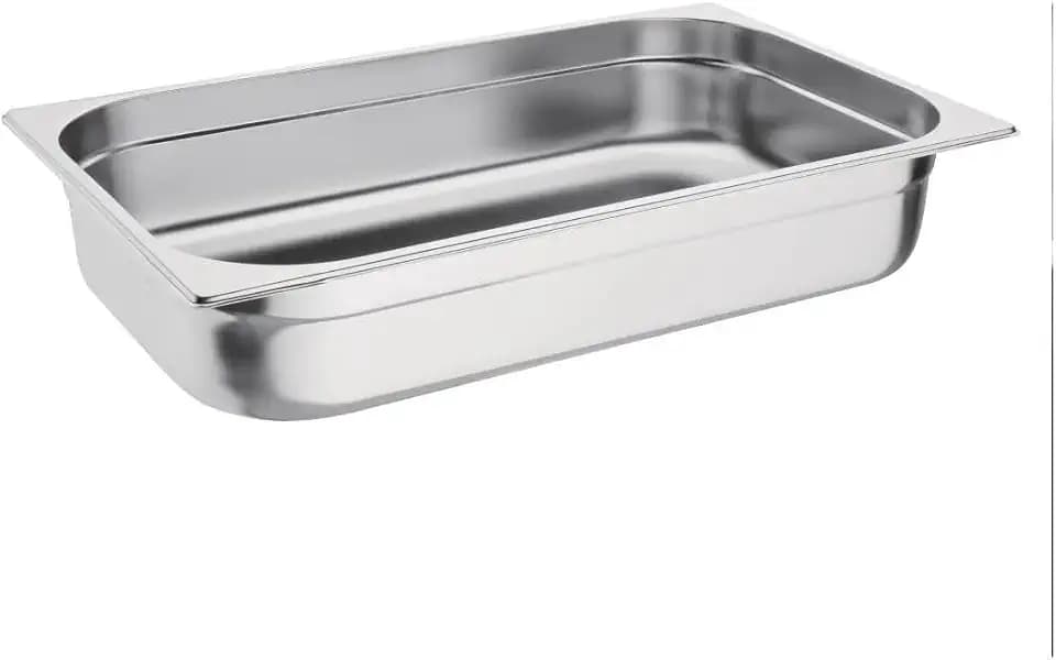 NISBETS Vogue Gastronorm-Pfanne 1/1, Edelstahltablett, Tiefe: 100 mm, Fassungsvermögen: 13,5 Liter, Behälter für heiße und kalte Speisen, Bain-Marie-geeignet, Deckel separat erhältlich, K923