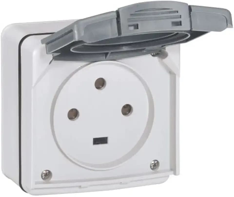 Legrand LEG91656 Wasserdichte Steckdose Aufputz-E-Steckdose, 20 A 3p IP55 ik08 in Abschnitt t 90 x 90 cm, Grau
