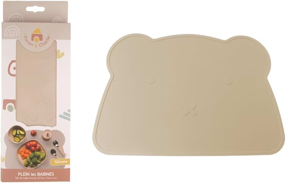 Tischset - Babyessen - 056622 - Beige - Silikon - Bären Design - Rutschfest - Wasserdicht - Waschbar - Wasserdicht - 1. Alter - Kinderpflege - Leicht zu reinigen