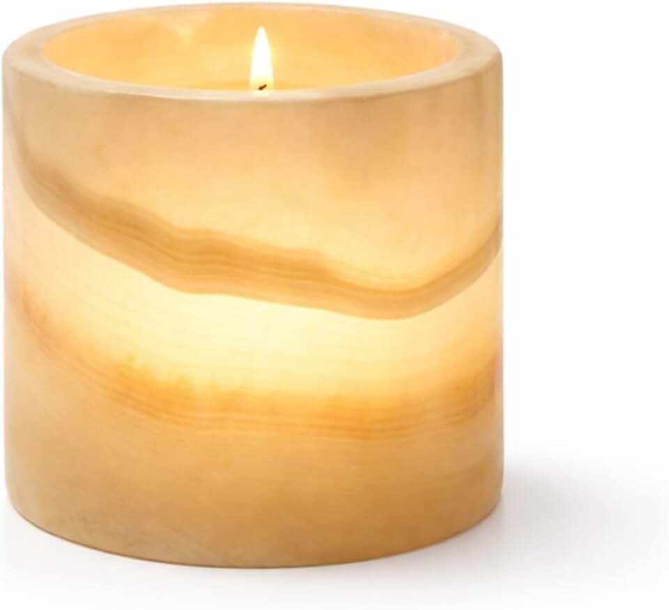 Einzelner Alabaster-Kerzenhalter, Stabiler Teelichthalter, durchscheinender Stein für beruhigendes Leuchten, perfekt für Umgebungsbeleuchtung und Geschenke, warme Beleuchtung, mehrere Größen