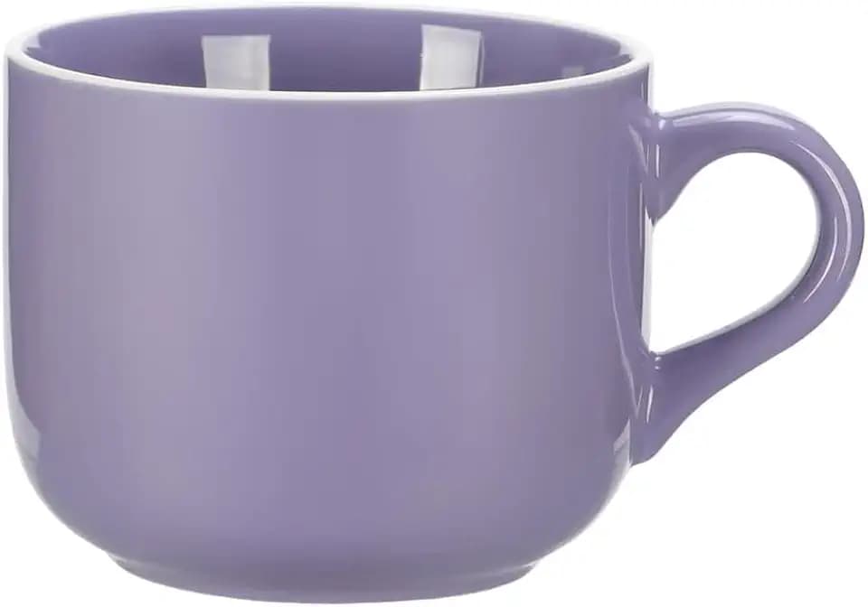 650ml XXL Keramik Tasse mit Henkel - Jumbotasse für Kaffee, Tee, Müsli, Suppen - Porzellan Suppenschüssel mit Griff (Lila)