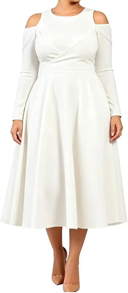 Women Long Sleeve A Line Dress Off Shoulder Semi Formal Dresses