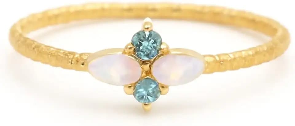 Natural Moonstone and Aquamarine Ring For Women Handmade 14K Yellow Gold Ring Pear and Round Shaped Minimalist Statement Ring Jewelry | Ideal Gift For Her