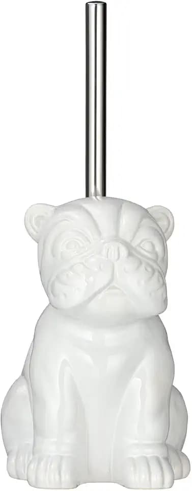 WENKO WC-Garnitur Mod. Bulldog eleganter Toilettenbürstenhalter mit passender Bürste in einzigartiger Bulldoggenform Keramik 12 x 19,5 x 15,5 cm weiß