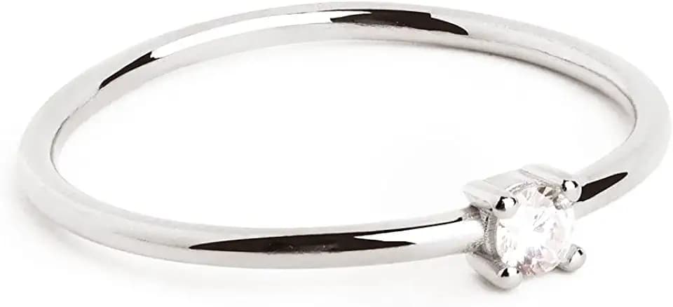 SINGULARU - Single Spark Ring. Sterlingsilber mit Rhodium-Beschichtung und Zirkonia. Schmuck für Damen. Größe 10-18.