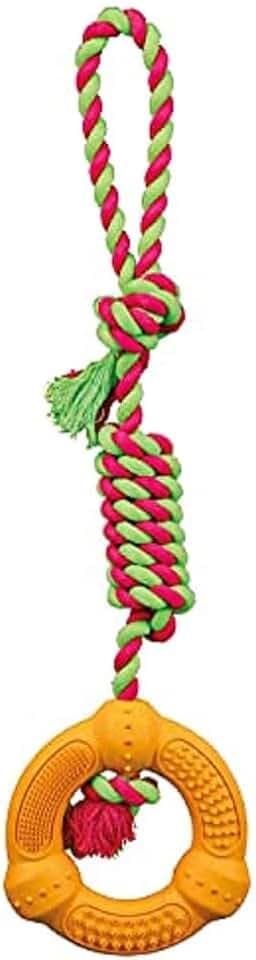TRIXIE Hundespielzeug Ring am Tau ø 12, aus Gummi, zum Kauen – 41 cm
