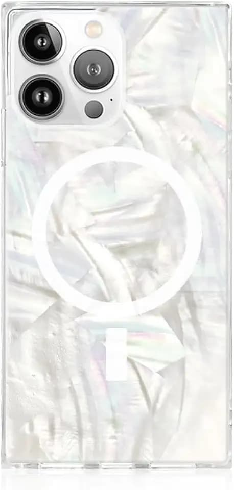 Flaunt Official Square iPhone 15 Pro Case - Geo White Mother of Pearl