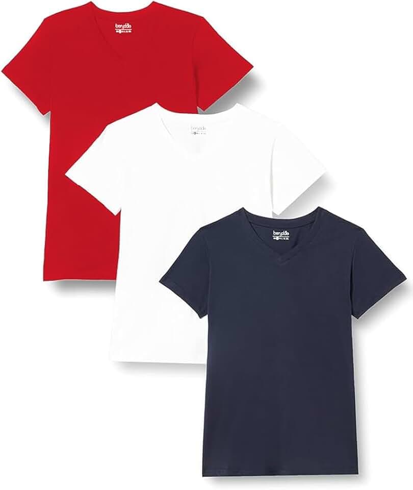 berydale Damen Tshirt, 100% Baumwolle, V-Ausschnitt (3er und 5er Pack)