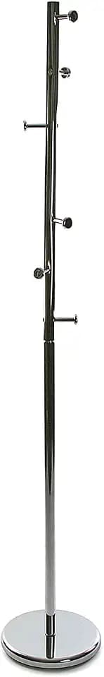 Versa Ruan Minimalistischer Garderobenständer für den Eingangsbereich, mit 6 Haken oder Kleiderbügeln für Kleidung oder Taschen, Maßnahmen (H x L x B) 174 x 28 x 28 cm, Metall, Farbe: Silber