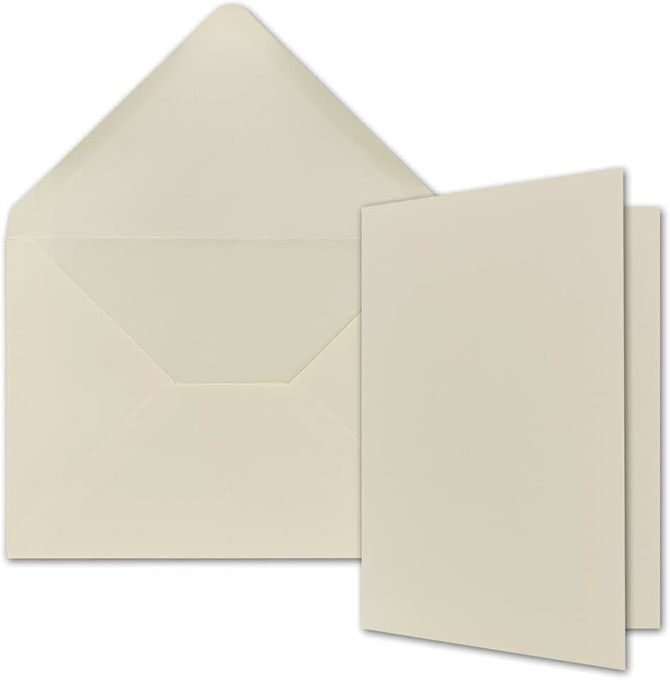 A5 Doppelkarten Set inklusive Briefumschläge - 25er-Set - Blanko Naturweiß Einladungskarten in Creme-Weiß - Faltkarten mit Umschlägen