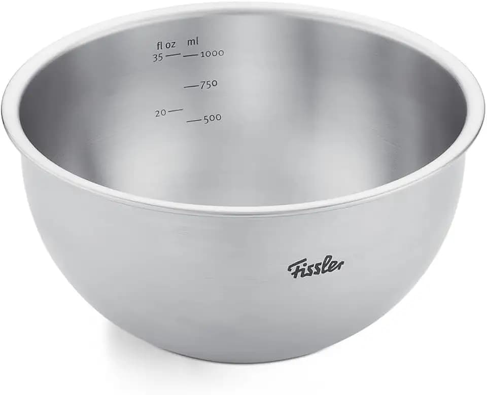 Fissler Essential Edelstahl-Schüssel 16 cm, 1 L – Rührschüssel & Mixing Bowl aus Edelstahl 18/10 mit Mess-Skala, satinierte Oberfläche, stapelbar, spülmaschinengeeignet