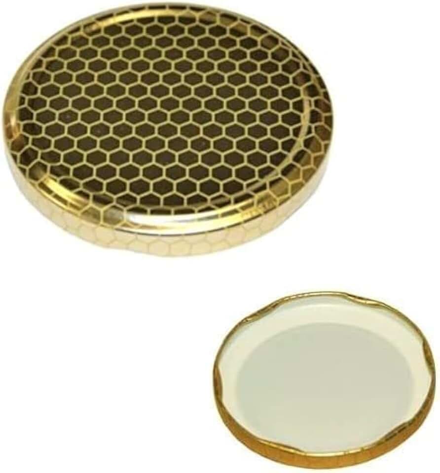 Promo Alveolate Kapseln für Einmachgläser, Honig, goldene Deckel mit Bienenstock-Design für Glasgläser (Durchmesser 63 mm, 20 Stück)