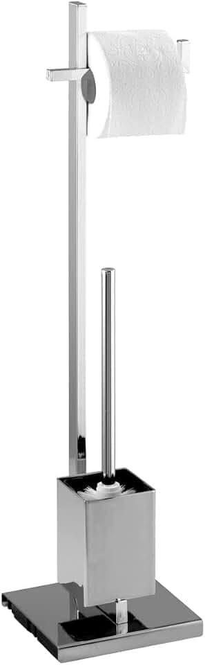 WENKO Stand WC-Garnitur Quadro - WC-Bürstenhalter, Vierkantrohr, Stahl, 23.5 x 72.5 x 18.5 cm, Silber Glänzend