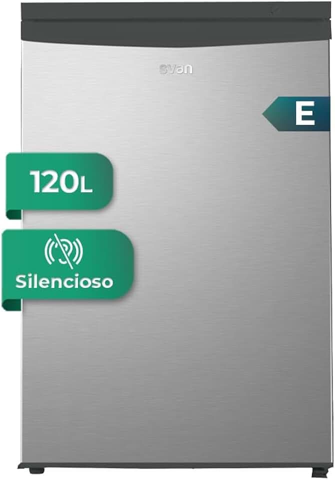 SVAN Frigorífico Refrigerador Inox SR855500ECX. Capacidad 120 Litros, Puerta Reversible, Bajo Nivel Sonoro, Eficiencia Energética Clase E
