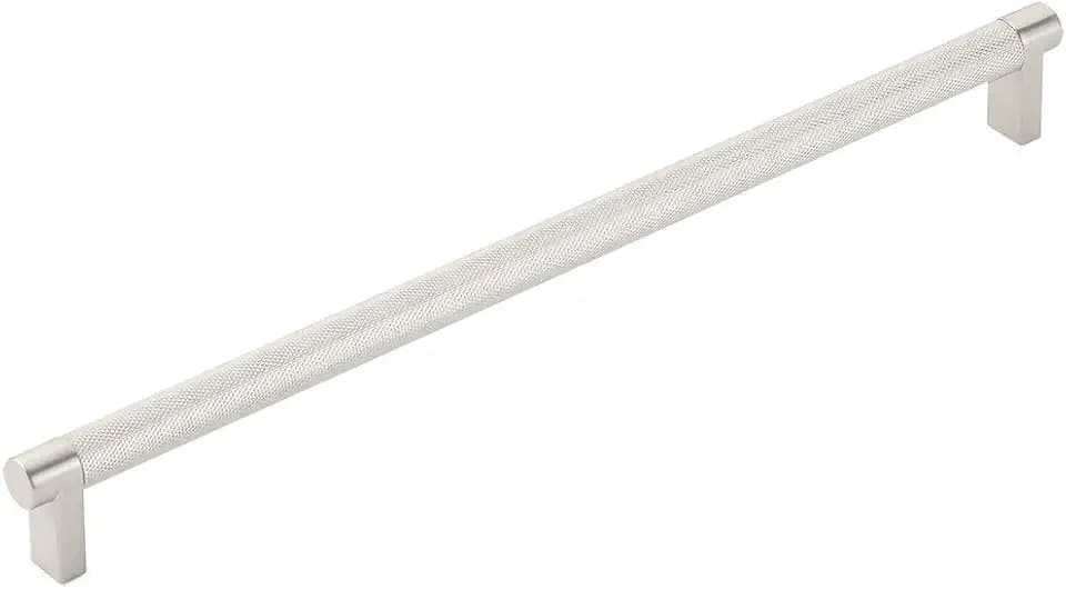 Emtek Select Knurled Cabinet Pull with Satin Nickel (US15) Stem Finish - Choice of Size - 84058.RECUS15.KNUS15 - Center-to-Center: 12"