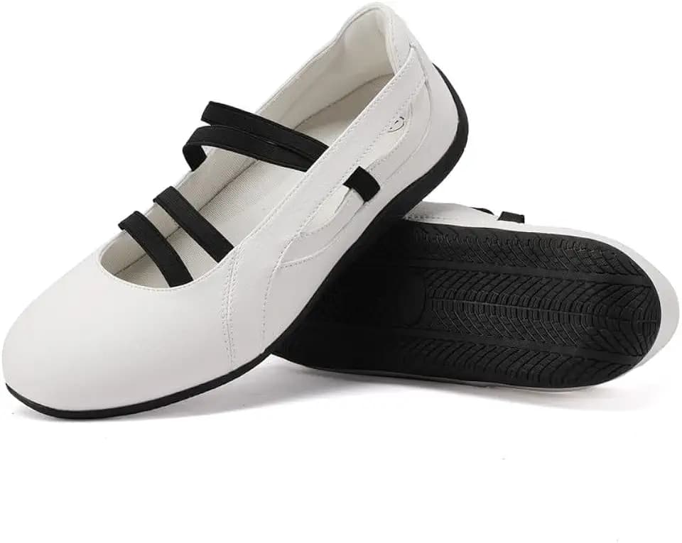 MAVMAX Mary Jane Shoes Ballet Sneakers for Women Casual Sneakers with Elastic Strap Non Slip Women's Ballet Flats with Foam Insole for Comfortable Daily Outgoing Work