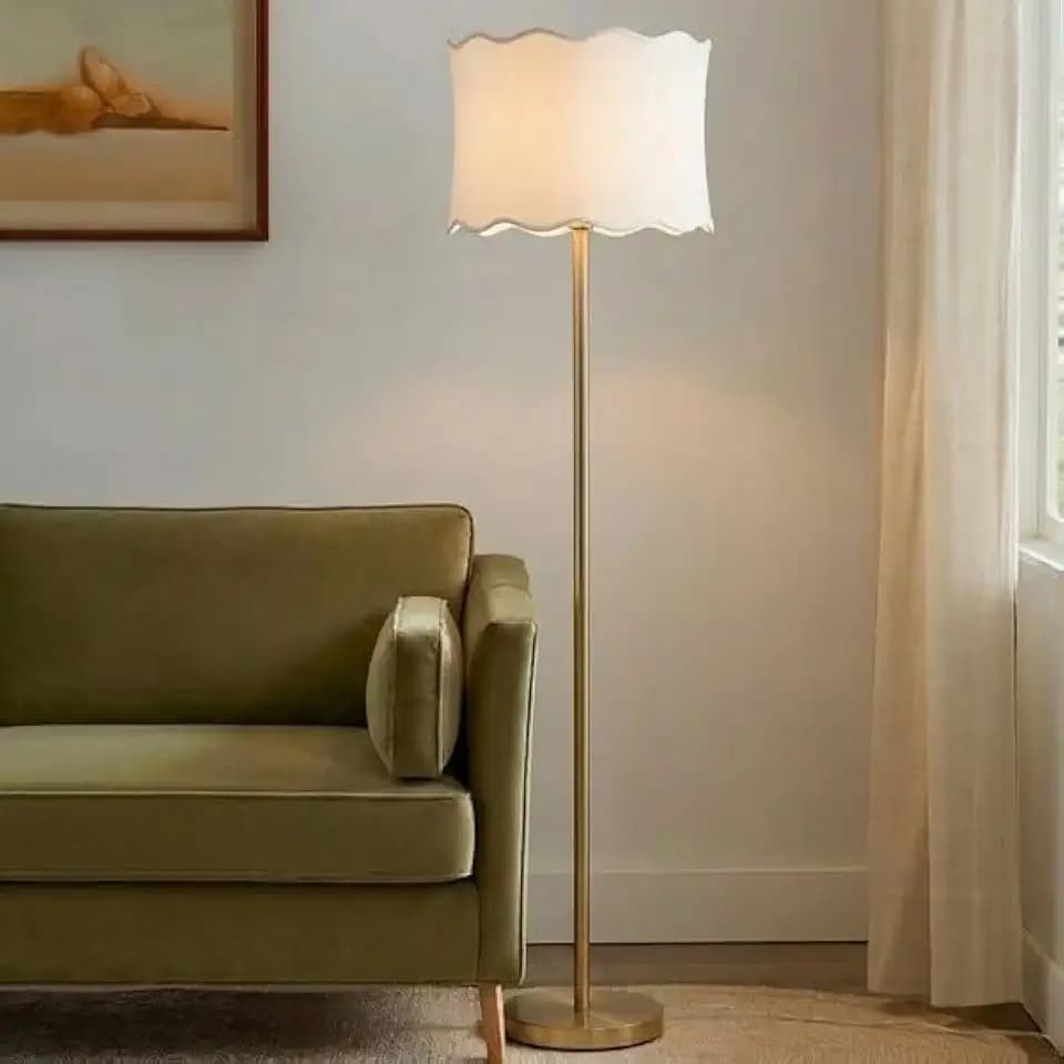 INK+IVY Modern Floor Lamp with White Scallop-Shaped Lampshade, Modern Dimmable Floor Lamp with Polished Metal Base, One Type A Bulb is Included, for Bedroom Study Room