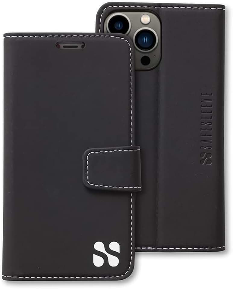 SafeSleeve EMF Blocker Leather Wallet Case for iPhone 13 Pro, 13, Black