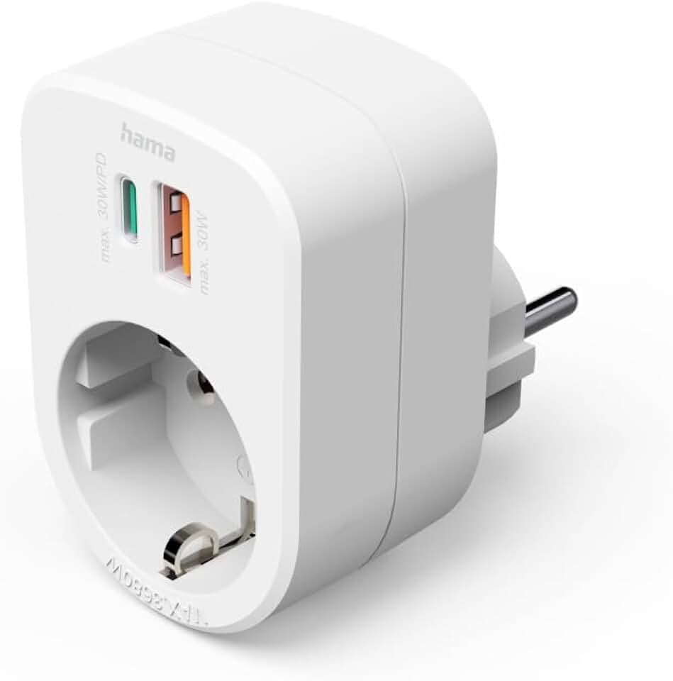 Hama Steckdose mit USB, 1x USB C PD, 1x USB A, 30W, ohne Kabel