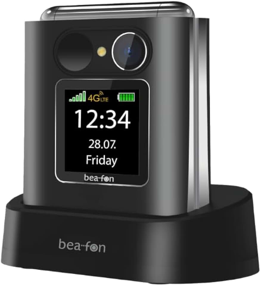 Beafon, Fold10 LTE, Klapphandy, SOS Notruftaste, XL Farbinnendisplay2,2 (5,58cm), XL Farbaußendispaly 1,44" (3,65cm), Fotokontaktanzeige, Kamera, Lichtsignal, Tischladeschale,