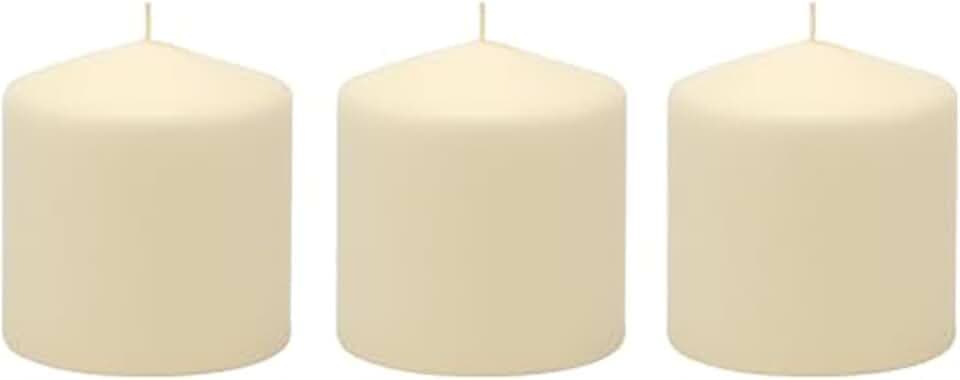 Stonebriar Unscented Pillar Candles – 18 Hour Burn Time, Long-Lasting Wax Candles for Weddings, Holidays, Home Décor & Special Events, Pack of 3, Ivory, 3" x 3"