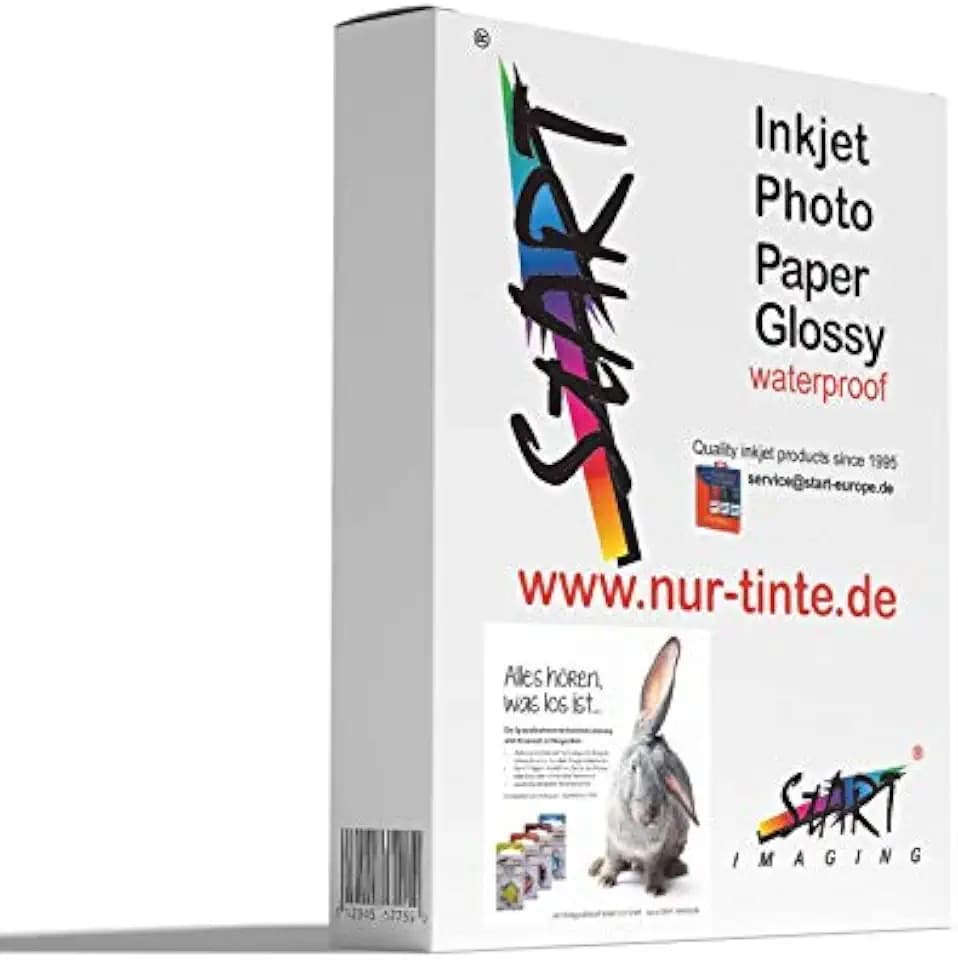 Start - 100 Blatt DIN A4 155 g/m² Fotopapier Glossy für Tintenstrahldrucker (Inkjet), 2-Seitig - sofort trocken, wasserfest, hochweiß, hohe Farbbrillianz