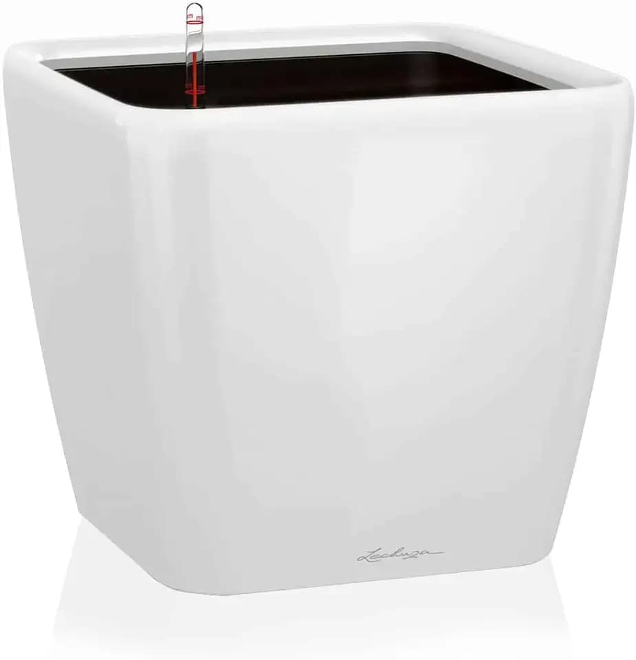Lechuza-Gefäß mit Bewässerung Quadro Premium LS 21 weiß Hochglanz