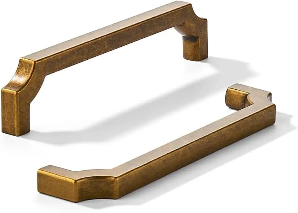 khtumeware 10-Pack 5 Inch Square Antique Brass Cabinet Pulls, Solid Zinc Alloy Heavy-Duty Handles for Kitchen/Bathroom Cabinets, Drawers & Cupboards (5 Inch Center to Center)