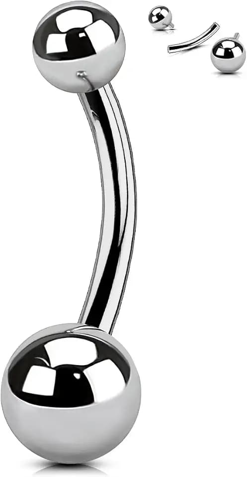 OUFER Titanium Belly Button Rings, Gold Belly Rings, Internally Threaded Navel Piercing Jewelry, Long Belly Piercing Jewelry, Curved Barbell, Belly Rings For Women Men