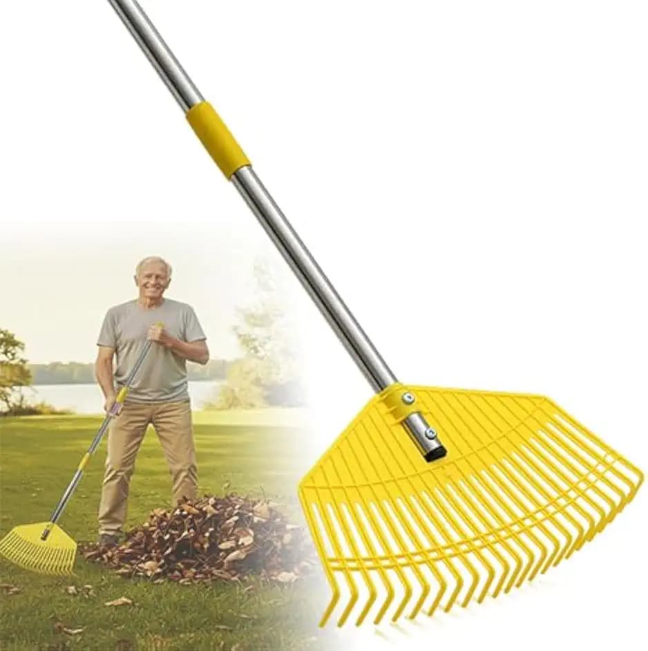 Plastic Garden Rake for Leaves - Lightweight Leaf Rake with Anti-Break Nylon Head, 16.5" Wide, 35-75" Adjustable Yard Rake for Lawn,Gardening,Grass & Pine Needles, Easy for Women, Seniors & Kids