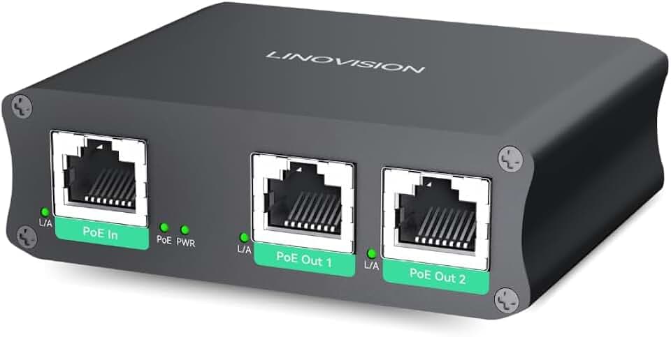 LINOVISION Industrieller 2 Ports Gigabit PoE Extender, Passthrough und Split 30W PoE zu Zwei PoE Kameras oder Wireless APs, PoE Repeater oder Booster zur Verlängerung von 100m