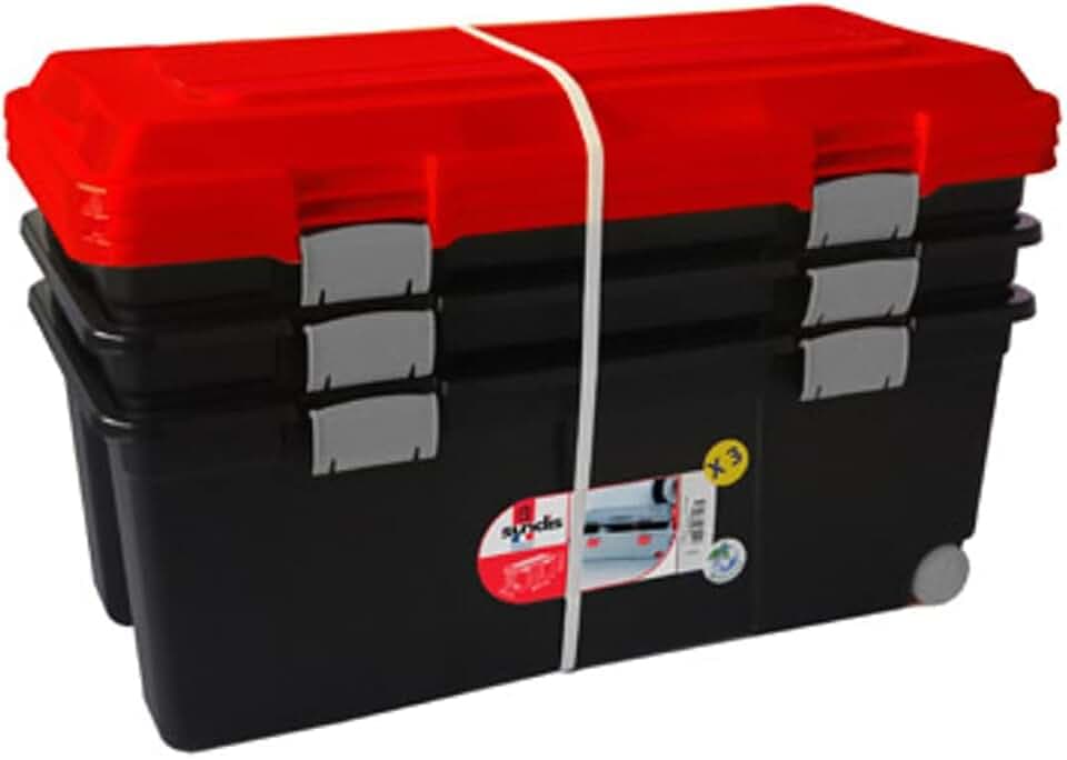 Sundis 77682025 Camper Überseekoffer DIY Rand aus Kunststoff schwarz/rot ,80x40x34 cm , 3 Stück