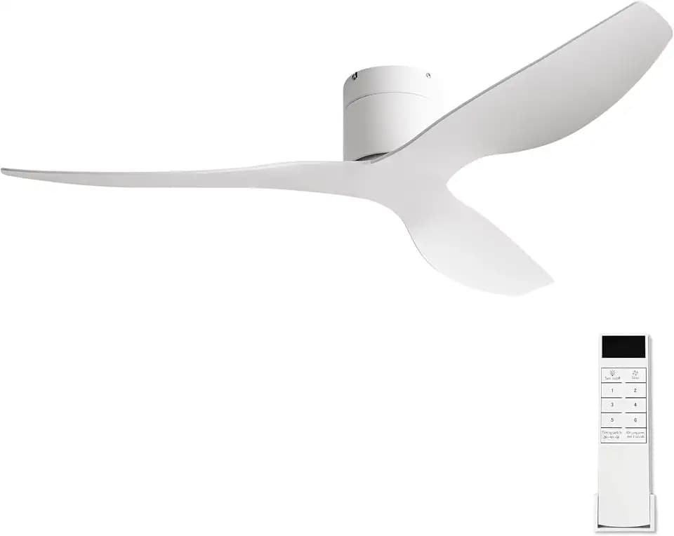 52 Inch White Flush Mount Ceiling Fan with Remote, No Light