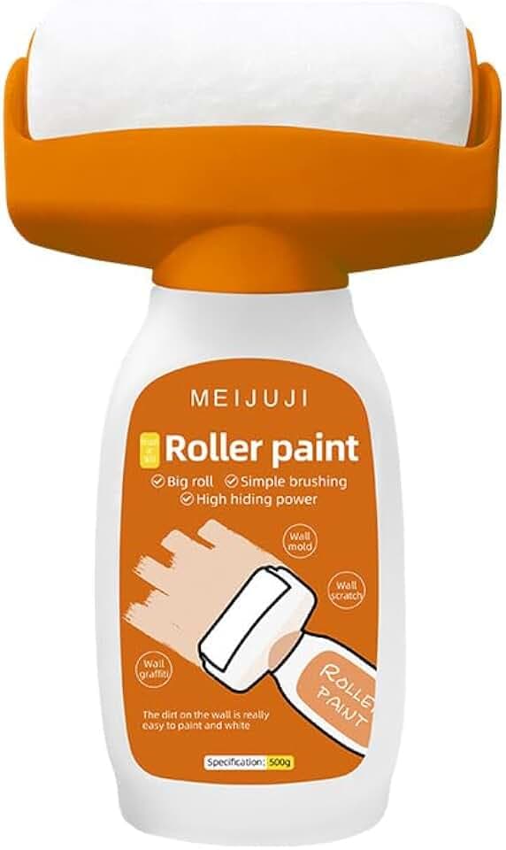 Wandfarbe Ausbessern Weiß 500g, 2 in 1 Wandreparatur RollbüRste, Wandfarbe Weiß Roller, Wandreparatur-Rollenfarbe, Wand Reparatur Creme, Wandreparaturpaste mit Roller für Küche Schlafzimmer Wohnzimmer