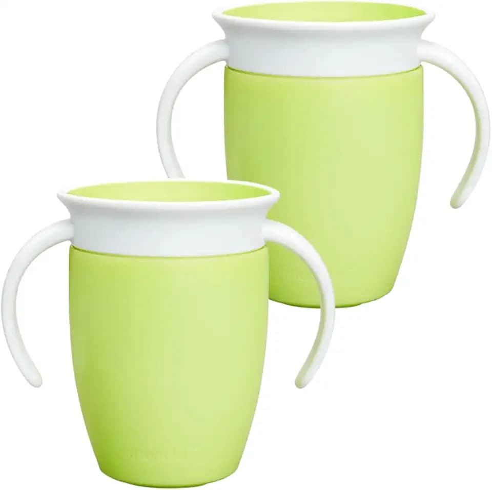 Munchkin Miracle 360 Cups for Toddlers sippy cups, toddler cups spill proof with Dentist Recommended Spoutless Design, BPA-Free Kids Cups, Easy to Clean, 7oz, 6 Months (Lime, 2 Count)