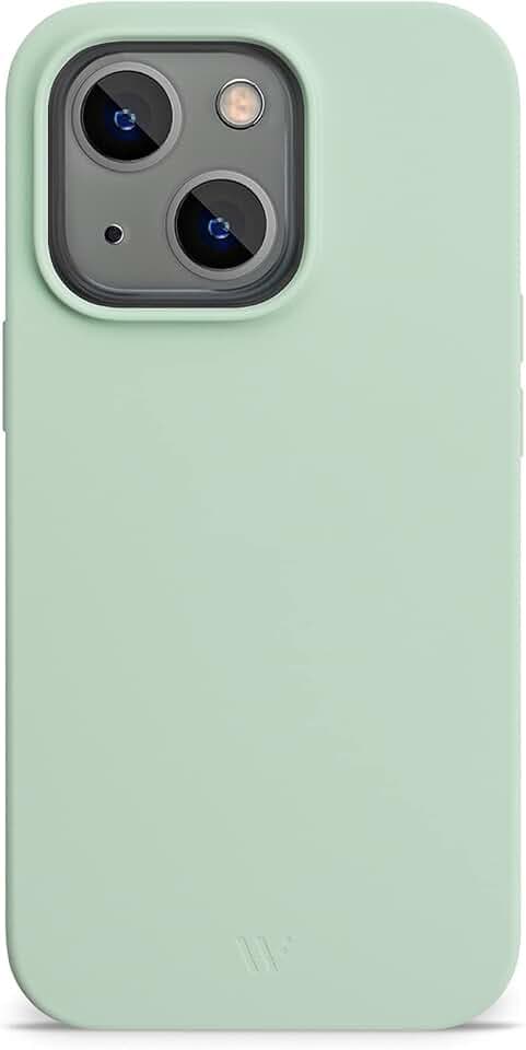 WIIUKA Hülle für iPhone 14, Softtouch Silikon, Recycelter Kunststoff, extra schlank - Silikonhülle, Premium Handyhülle, Case, Qi, Mint Grün
