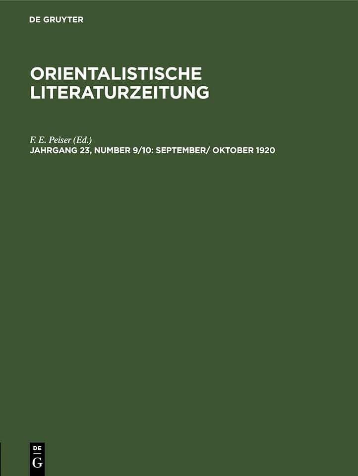 September/ Oktober 1920: DE (Orientalistische Literaturzeitung)