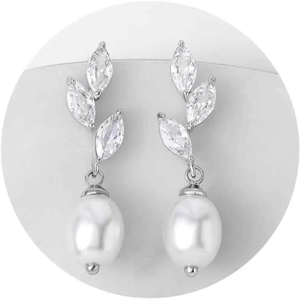 SWEETV Classical Pearl Dangle Drop Earrings for Women, Pearl Hook Earrings, Wedding Bridal Earrings for Brides Bridesmaids,Prom Jewelry Gifts